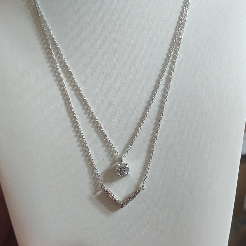 Zales 1.0ct Moissanite Sterling Silver Double Chain Necklace